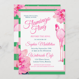 Invitación Huella de ducha de novias Flamingo floral verde