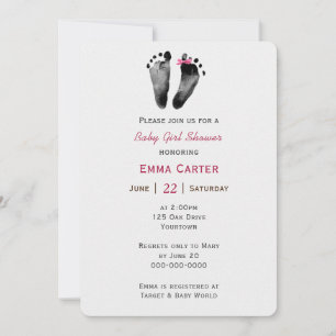 Invitación Huella De Ducha Para Niña Bebé