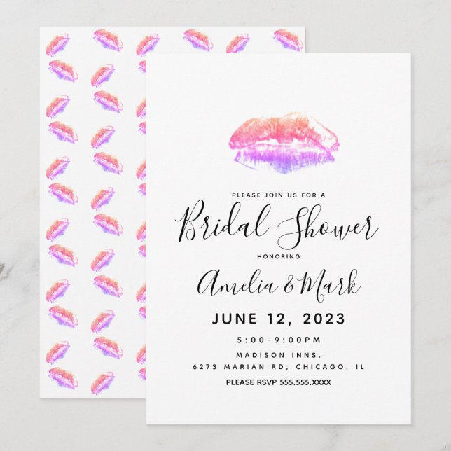 Invitación Huella de labios arcoíris Colorido Regaderazo Nupc (Anverso / Reverso)