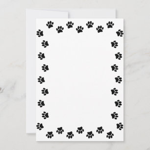 Invitación Huella de pata de perro negra borde personalizado