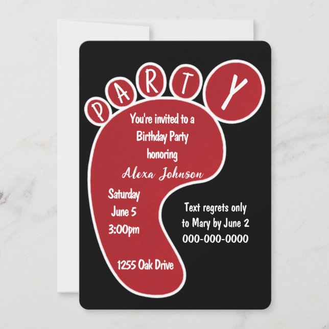Invitación Huella del Partido Nacimiento Rojo en negro (Anverso)