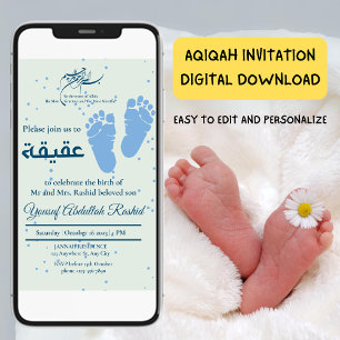 Invitación Huella del recién nacido bebé musulmán Aqiqah Aqee