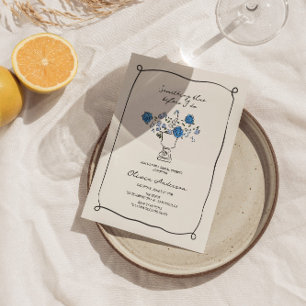 Invitación Huella floral de mano algo ducha azul de novia
