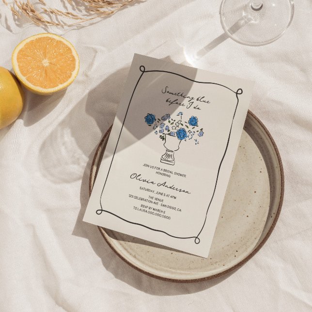 Invitación Huella floral de mano algo ducha azul de novia (Subido por el creador)
