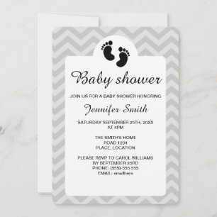 Invitación Huella Negra de Bebé Silueta Baby Shower