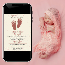 Invitación Huella Niña Rosa Musulmana Aqiqah Aqeeqa