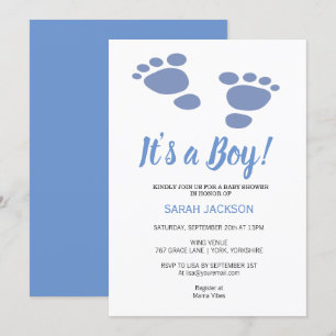 Invitación Huella suave azul moderno es un joven Baby Shower