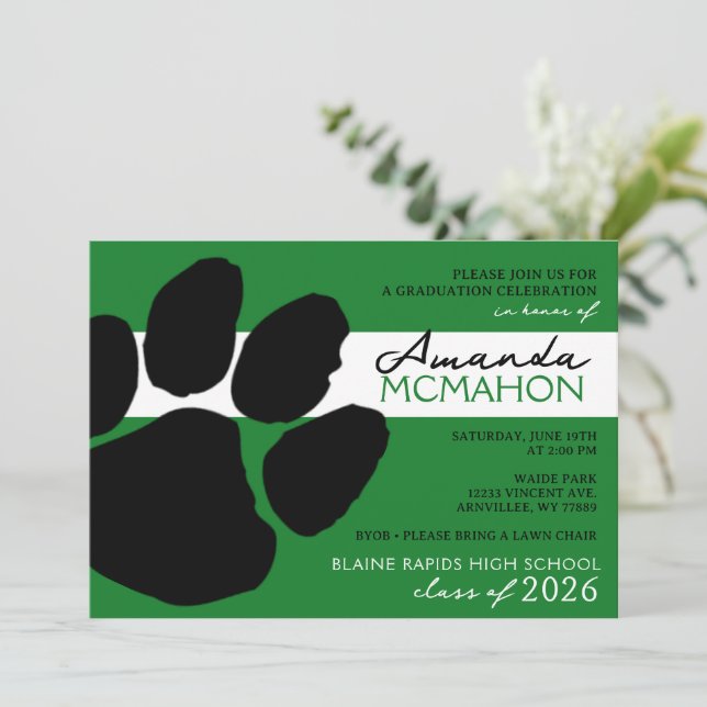 Invitación Huella verde y negra elegante (Foto de vuelta) (Anverso de pie)