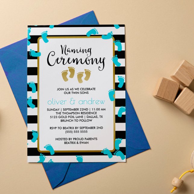 Invitación Huellas azules Ceremonia de Nomenclatura de Gemelo (Subido por el creador)