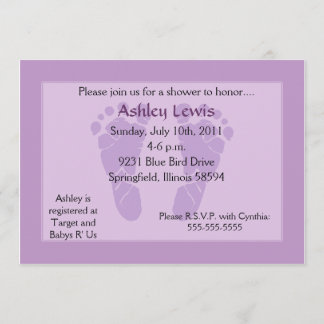 Invitación Huellas Baby Shower - púrpura