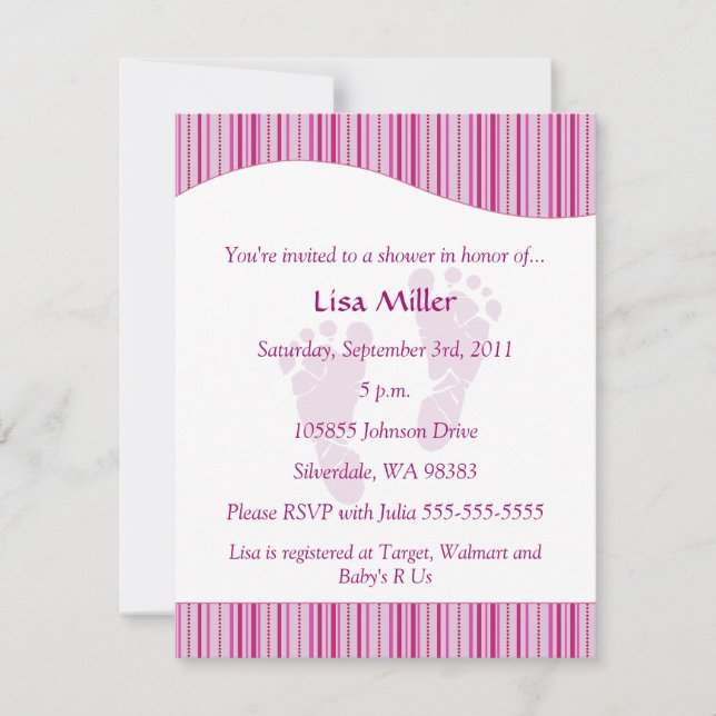 Invitación Huellas Baby Shower - rosa del bebé (Anverso)