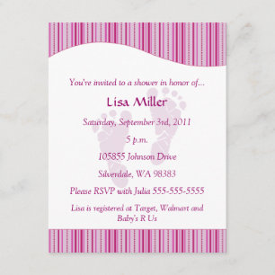 Invitación Huellas Baby Shower - rosa del bebé