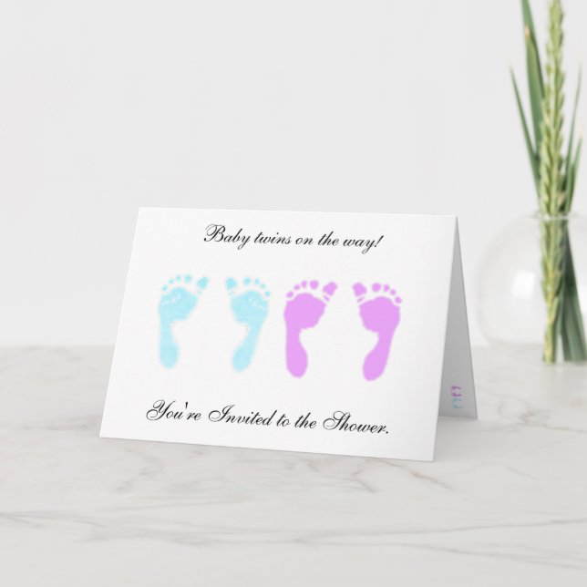 Invitación Huellas de bebé gemelos de niños/Chicas (Anverso)