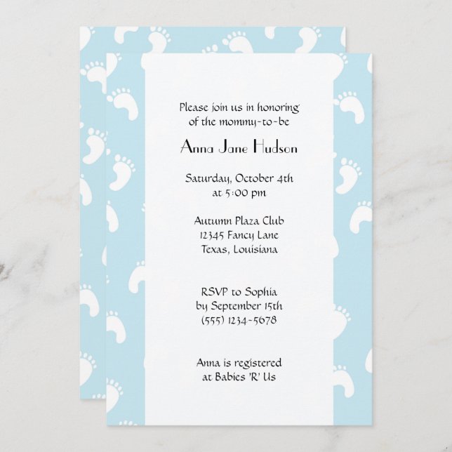 Invitación Huellas de bebé, pie de bebé, pasos, Baby Shower (Anverso / Reverso)