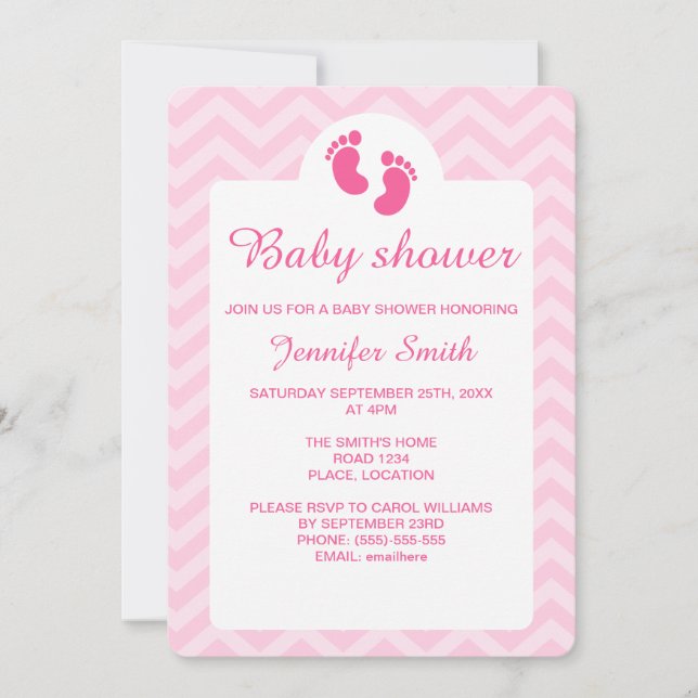 Invitación Huellas de bebé rosadas Silhouette Baby Shower (Anverso)