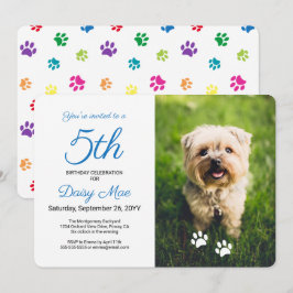 Invitación Huellas de patas coloridas Cumpleaños de mascota a