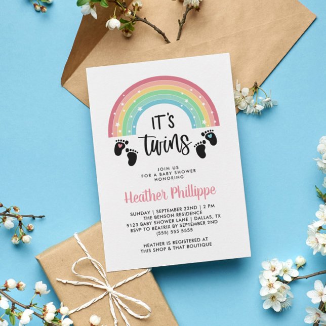 Invitación Huellas de Rainbow Boy y Chicas gemelos Baby Showe (Subido por el creador)