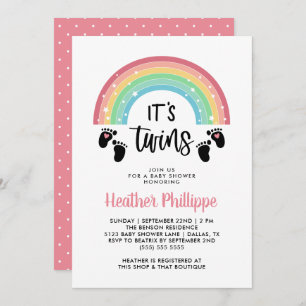 Invitación Huellas del Chica arcoiris mellizas Baby Shower