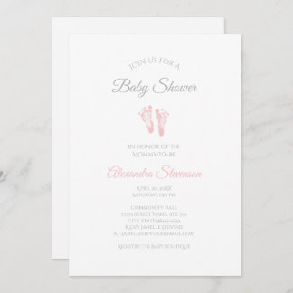 Invitación Huellas nítidas de Baby Shower de Chica simple