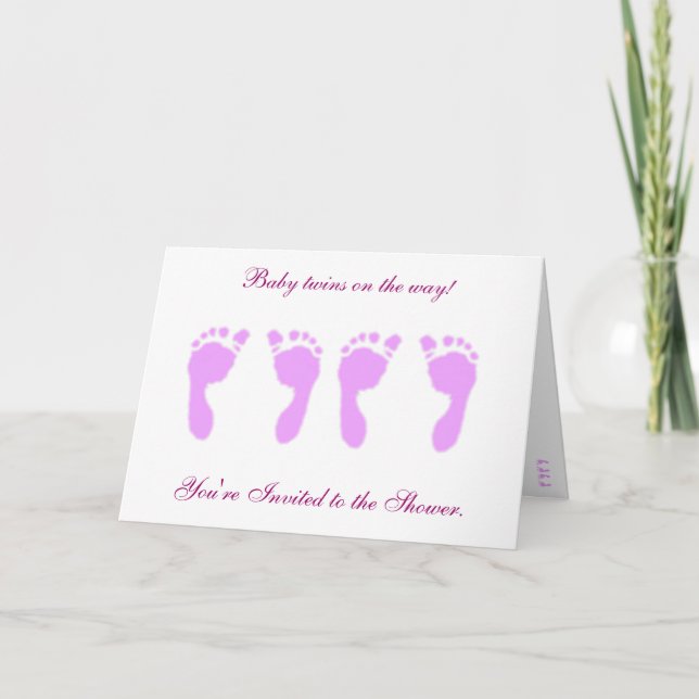 Invitación Huellas para bebés (gemelas Chicas) (Anverso)
