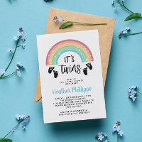 Huellas Rainbow Boy gemelos Blue Baby Shower Invi