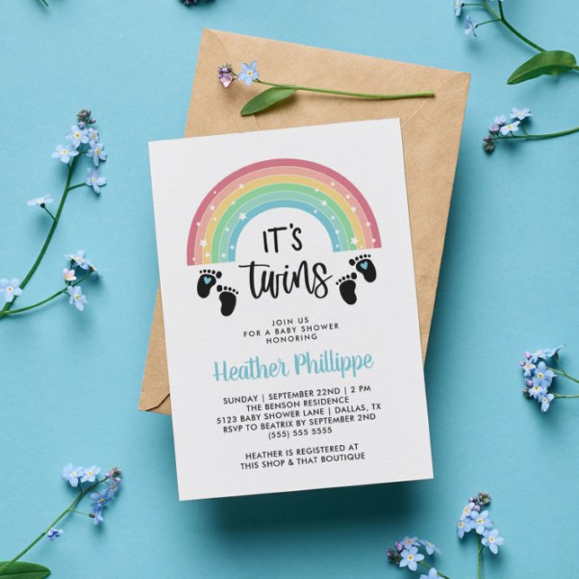 Invitación Huellas Rainbow Boy gemelos Blue Baby Shower Invi (Subido por el creador)
