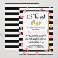 Huellas rosadas Baby Shower de mellizos negros y d