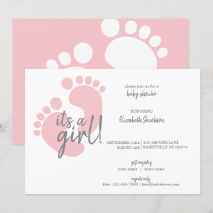 Invitación Huellas rosas cortas es un Baby Shower Chica
