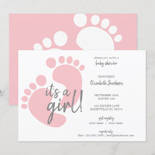 Invitación Huellas rosas cortas es un Baby Shower Chica