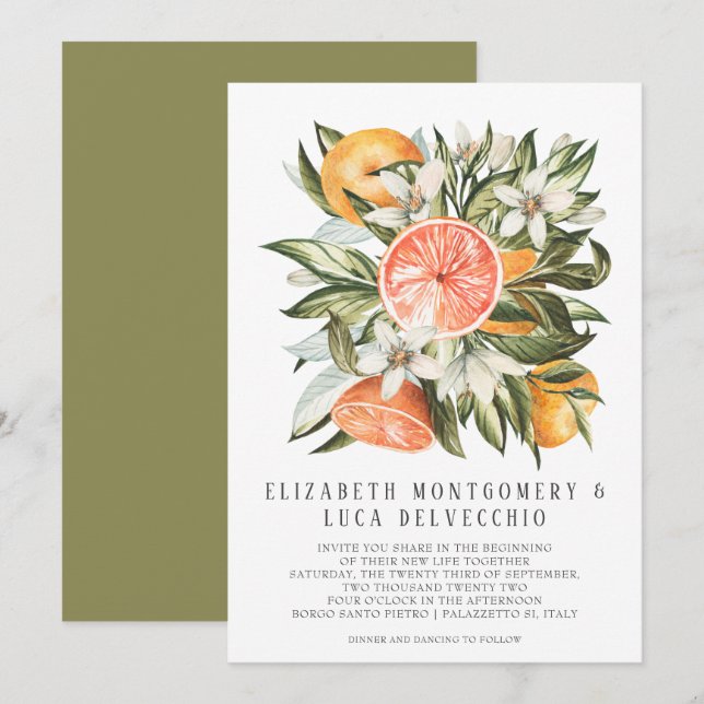 Invitación Huerto de cítricos | Boda botánica boho (Anverso / Reverso)