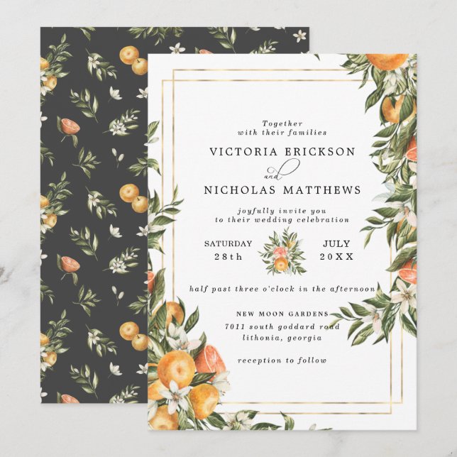 Invitación Huerto de cítricos | Boda botánica boho (Anverso / Reverso)