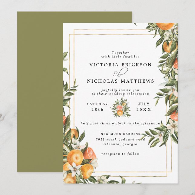 Invitación Huerto de cítricos | Boda botánica boho (Anverso / Reverso)
