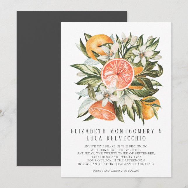 Invitación Huerto de cítricos | Boda botánica boho (Anverso / Reverso)