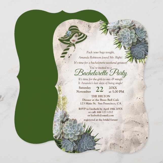 Invitación Hues de Beach Green y la exitosa Bachelorette Part (Anverso / Reverso)