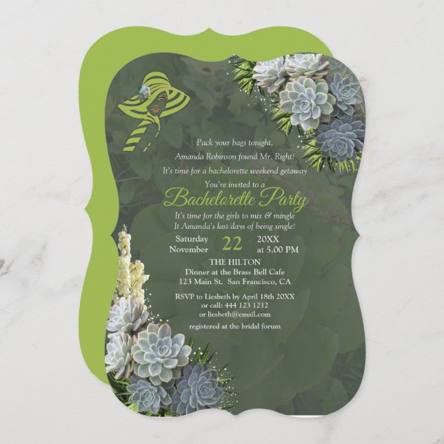 Invitación Hues de Beach Green y la exitosa Bachelorette Part (Anverso / Reverso)