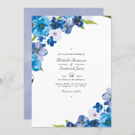 Invitación Hues de Floral Azul Código QR Boda RSVP