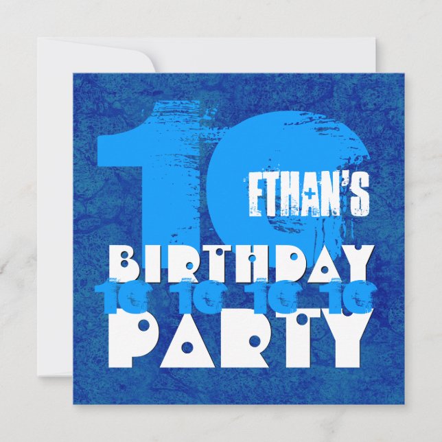 Invitación HUES de la fiesta de cumpleaños número 10 de AZUL  (Anverso)