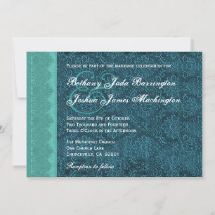 Invitación Hues de Verde azulado Boda Monograma Damasco V15A6