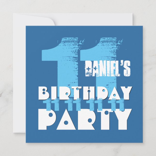 Invitación HUES OF BLUE 11th Birthday Party V06 de 11 años (Anverso)