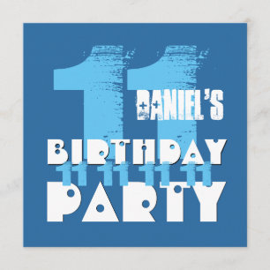 Invitación HUES OF BLUE 11th Birthday Party V06 de 11 años