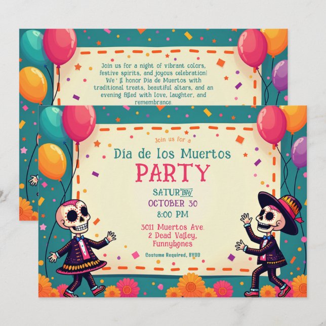 Invitación 💀 Hueso a Fiesta (Anverso / Reverso)