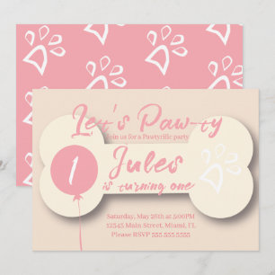 Invitación Hueso de perro de cumpleaños simple Paw-ty Fiesta 