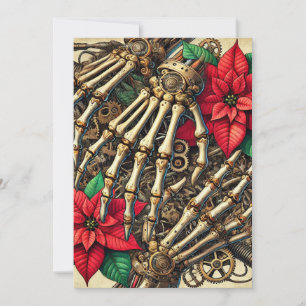Invitación Huesos de mano Steampunk impresos con Poinsettia