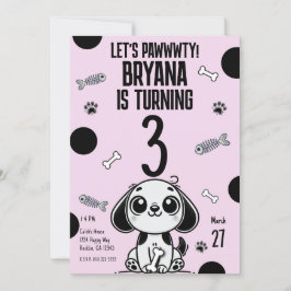 Invitación Huesos de pez rosa y negro Cumpleaños de cachorro 
