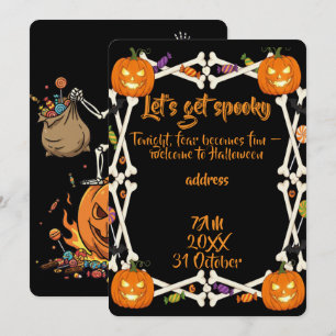 Invitación Huesos espeluznantes y esqueletos para Halloween