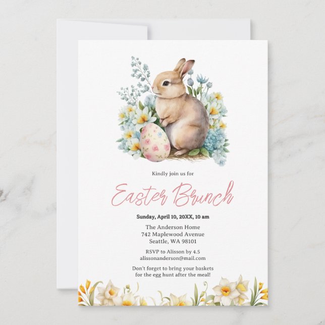 Invitación Huevo conejo y floral (Anverso)