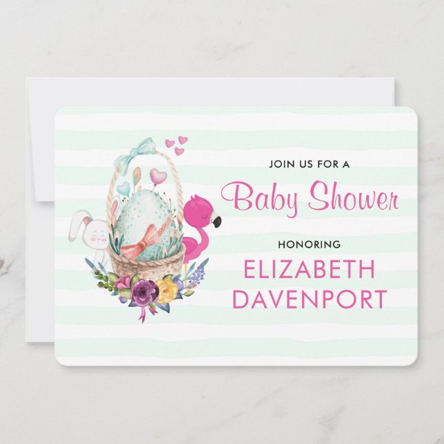 Invitación Huevo de Baby Shower con Flamingo y Bunny (Anverso)