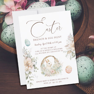 Invitación Huevo de Brunch de Pascua Caza Bunny Floral