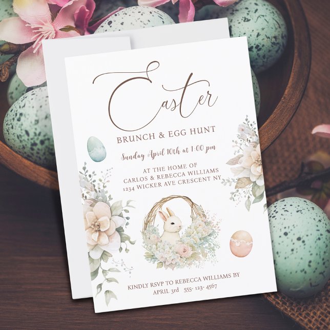 Invitación Huevo de Brunch de Pascua Caza Bunny Floral (Subido por el creador)