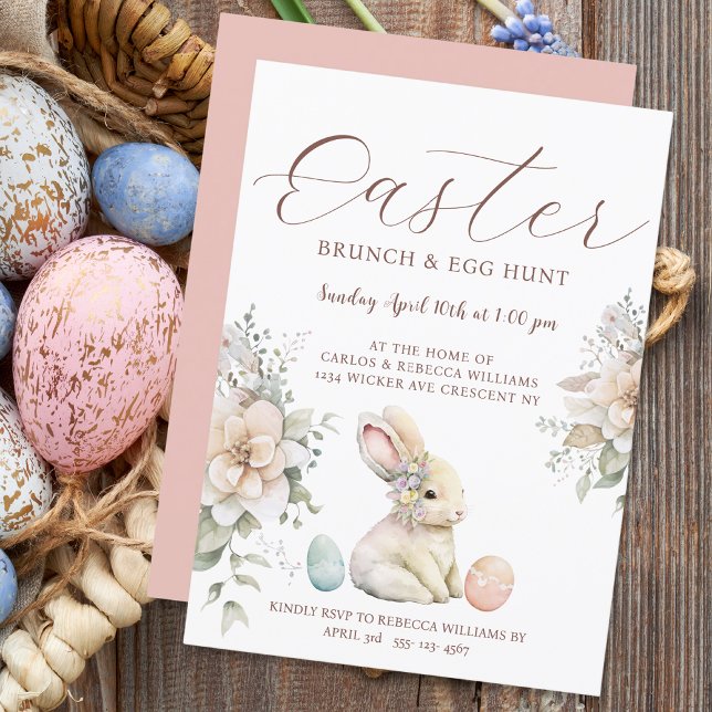 Invitación Huevo de Brunch de Pascua Caza Bunny Floral (Subido por el creador)